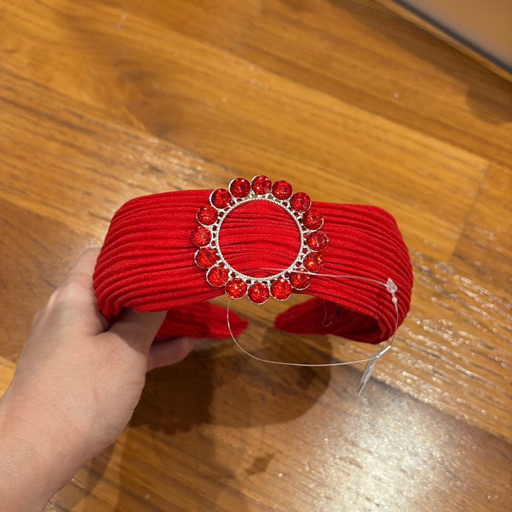 NWT Bari Lynn Red silk headband with gem